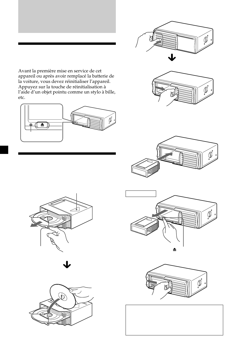 Préparation, Réinitialisation de l’appareil, Préparation du changeur cd | Sony CDX-454RF User Manual | Page 16 / 40