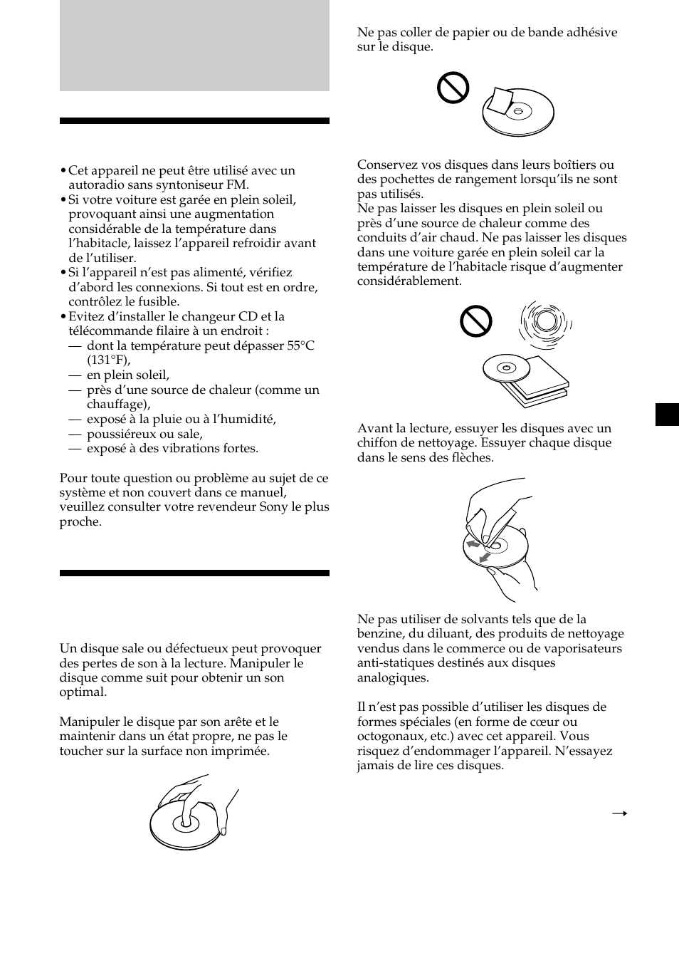 Informations complémentaires, Précautions, Remarques sur la manipulation des disques | Sony CDX-454RF User Manual | Page 21 / 40