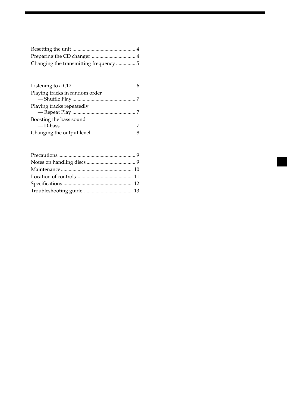 3table of contents | Sony CDX-454RF User Manual | Page 3 / 40