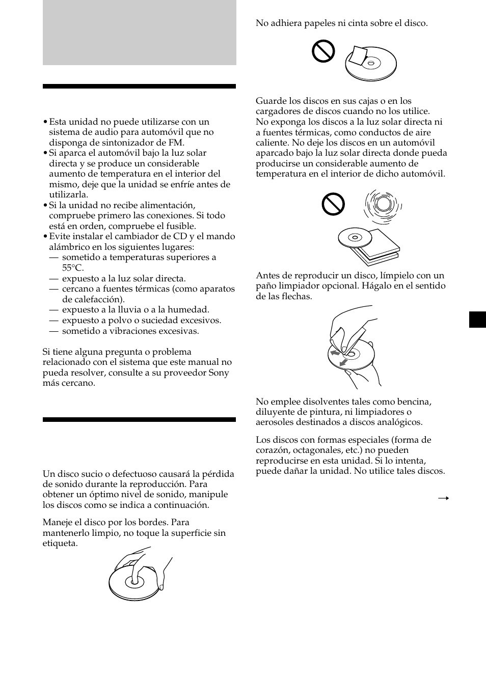 Información complementaria, Precauciones, Notas sobre el manejo de discos | Sony CDX-454RF User Manual | Page 33 / 40