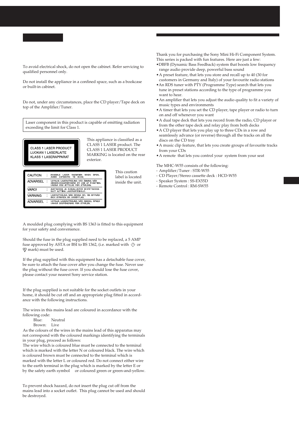 Warning, Welcome, English | Sony MHC-W55 User Manual | Page 2 / 129