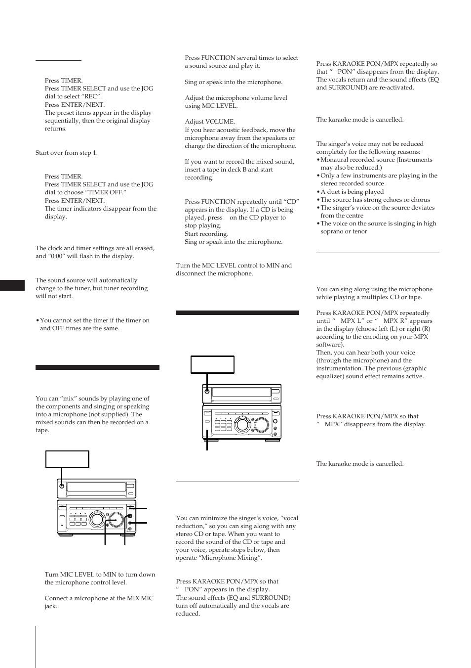 Microphone mixing, Karaoke: singing along | Sony MHC-W55 User Manual | Page 24 / 129