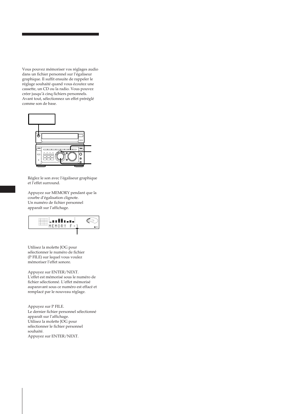 Mémorisation de réglages audio (fichier personnel) | Sony MHC-W55 User Manual | Page 52 / 129