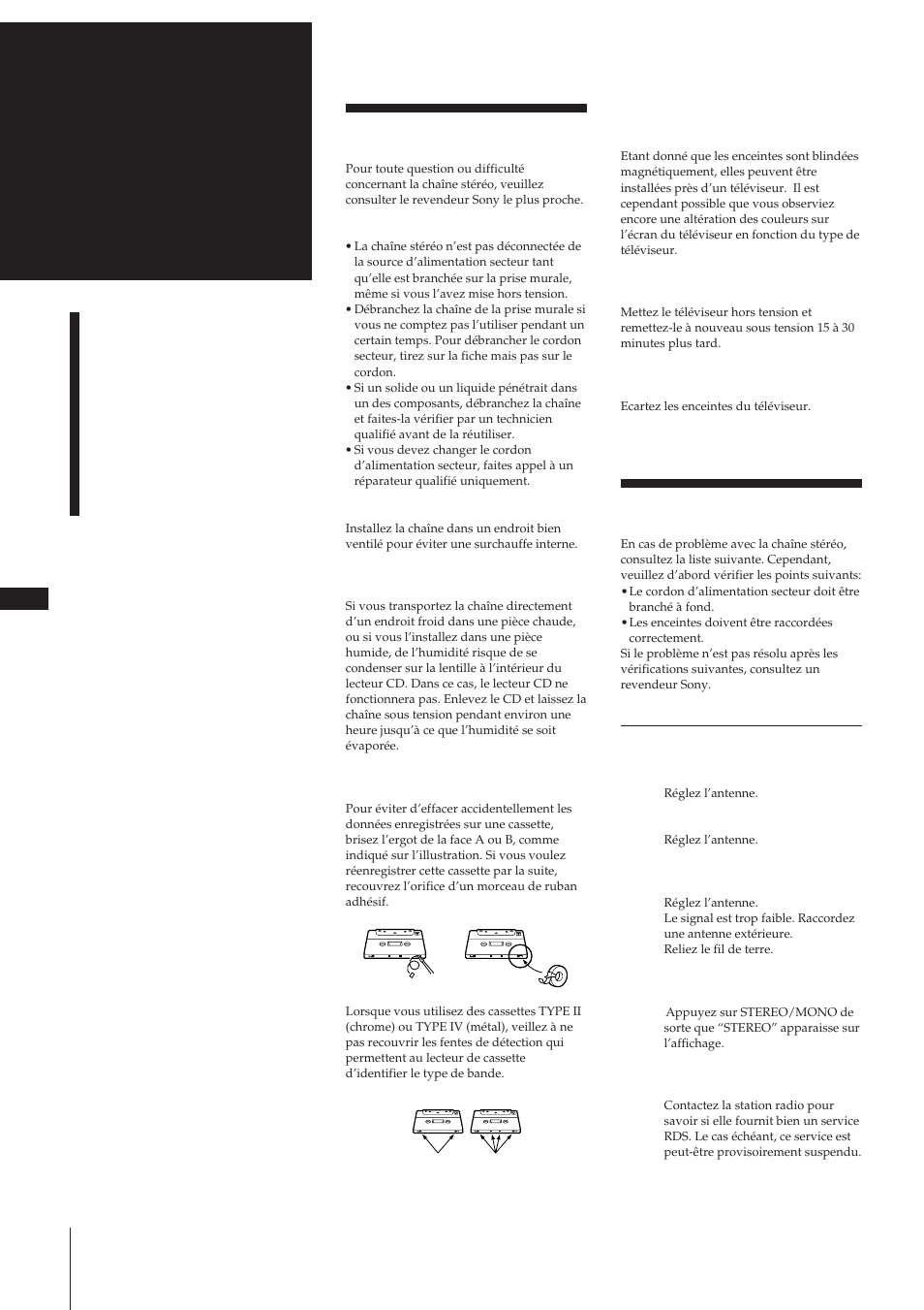 Informations supplé- mentaires, Précautions, Guide de dépannage | Sony MHC-W55 User Manual | Page 58 / 129
