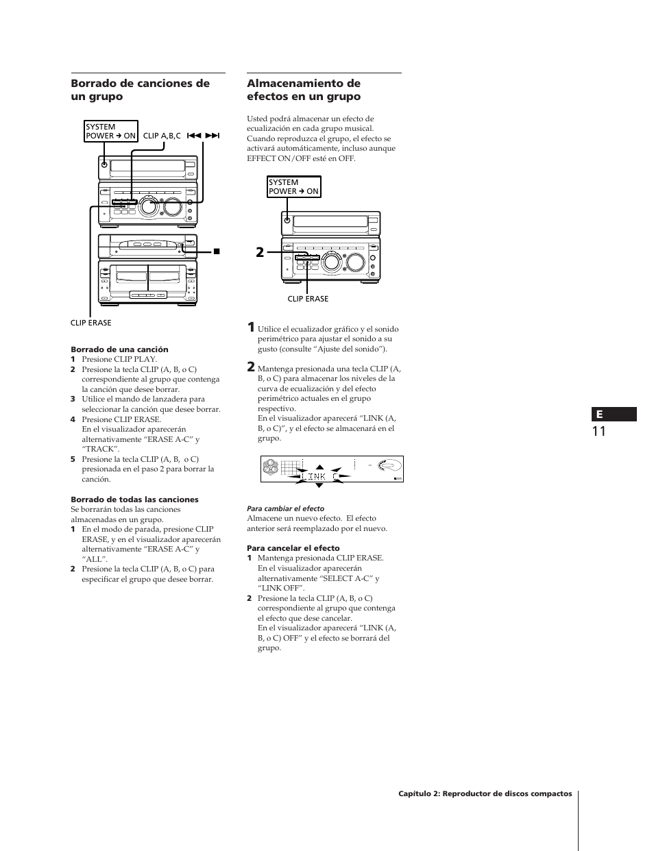 Eborrado de canciones de un grupo, Almacenamiento de efectos en un grupo, ªr p p 0 ) · ª · p 0 ) p ª § § § p | Sony MHC-W55 User Manual | Page 73 / 129