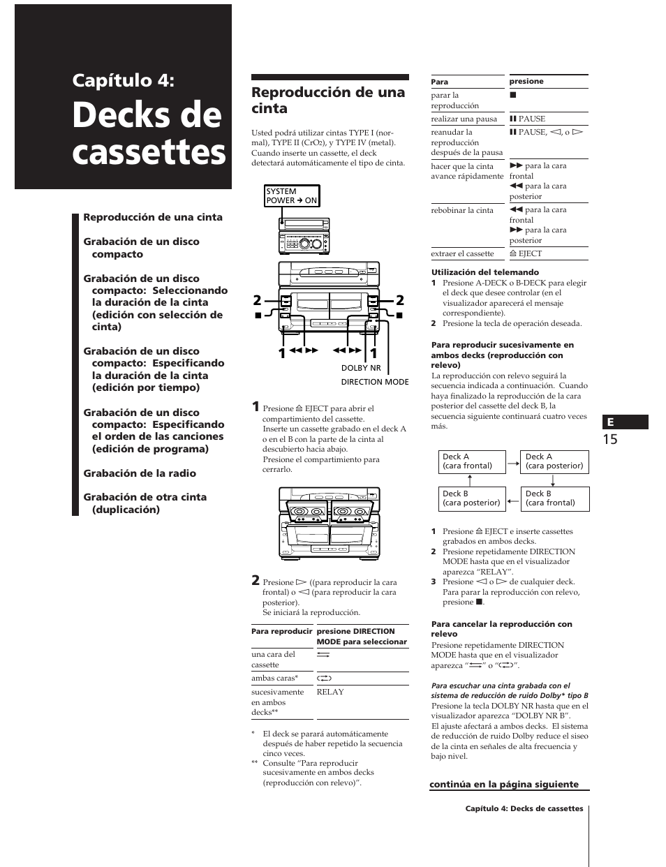 Decks de cassettes, Capítulo 4, Reproducción de una cinta | Sony MHC-W55 User Manual | Page 77 / 129