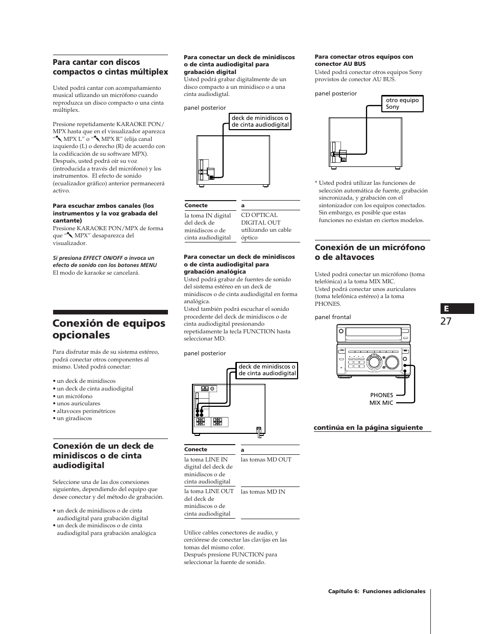 Conexión de equipos opcionales | Sony MHC-W55 User Manual | Page 89 / 129