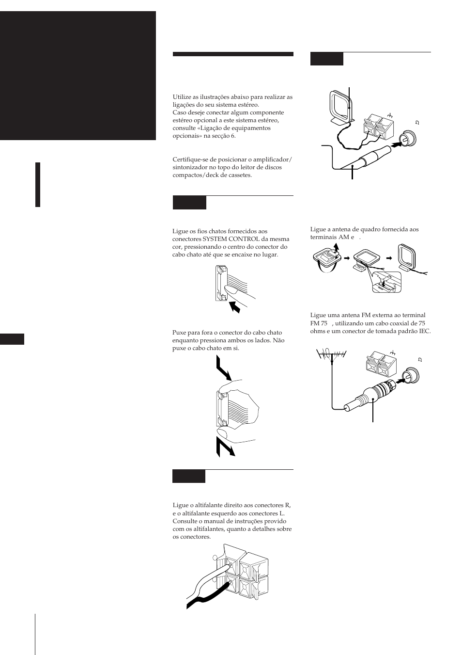 Preparativos, Secção 1, Ligação do sistema estéreo | Sony MHC-W55 User Manual | Page 99 / 129