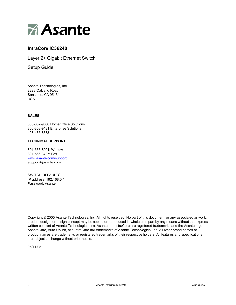Asante Technologies IC36240 Series User Manual | Page 2 / 42