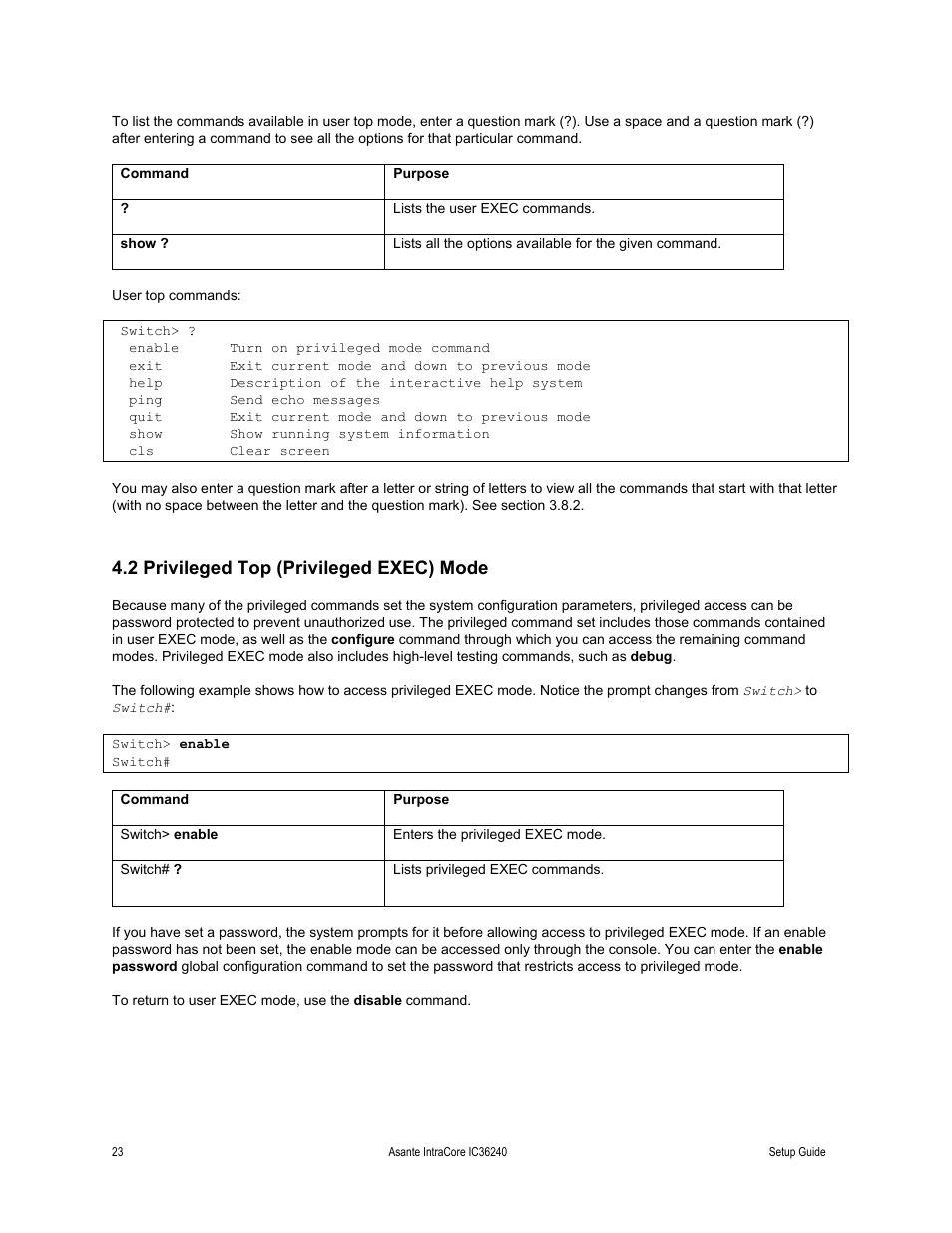2 privileged top (privileged exec) mode | Asante Technologies IC36240 Series User Manual | Page 23 / 42