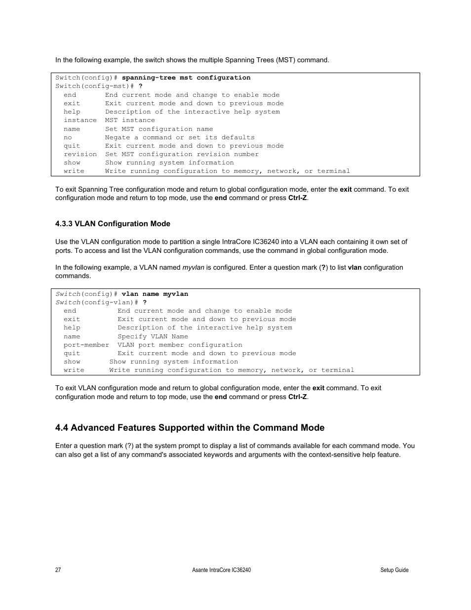 3 vlan configuration mode | Asante Technologies IC36240 Series User Manual | Page 27 / 42