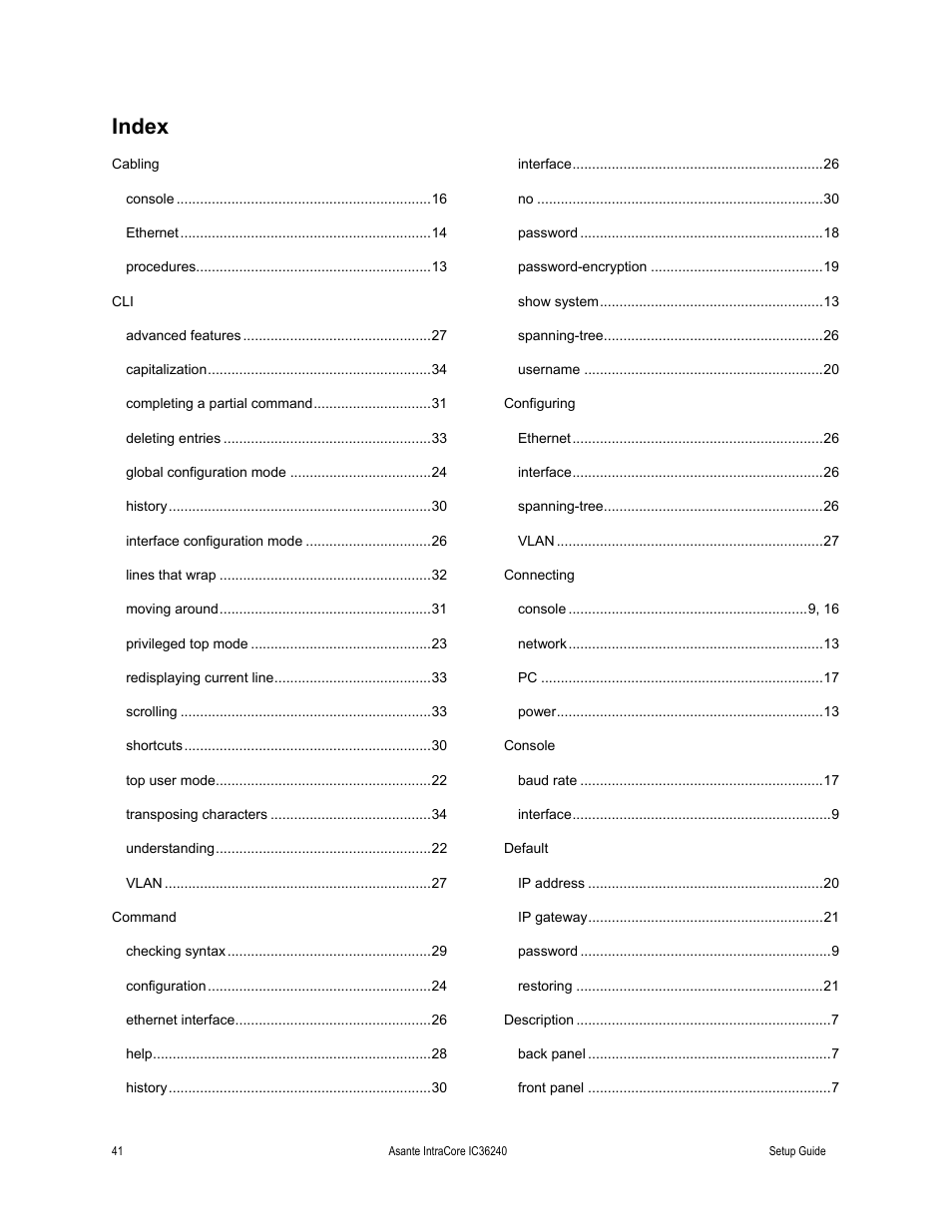 Index | Asante Technologies IC36240 Series User Manual | Page 41 / 42