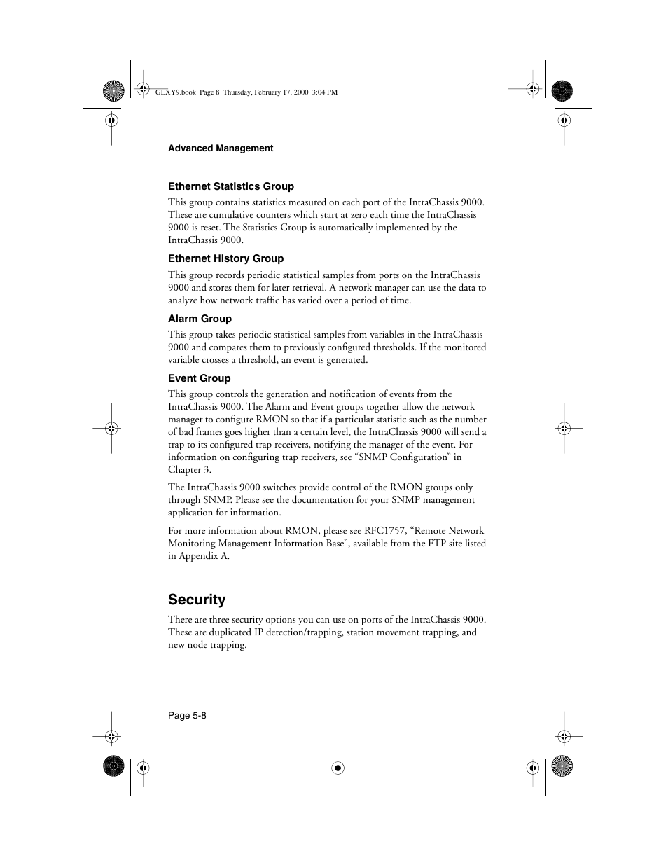 Security, Security -8 | Asante Technologies Intrachassis 9000 User Manual | Page 106 / 142