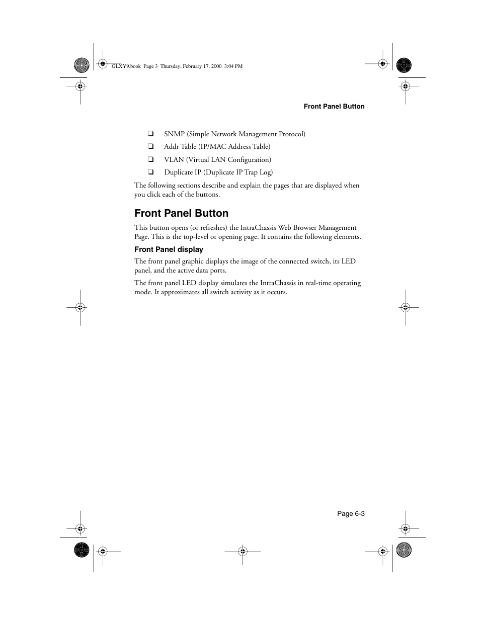 Front panel button, Front panel button -3 | Asante Technologies Intrachassis 9000 User Manual | Page 119 / 142