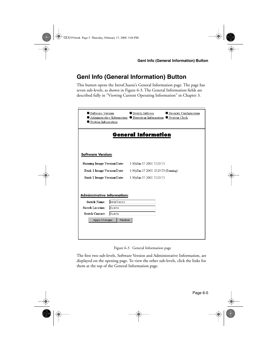 Genl info (general information) button, Genl info (general information) button -5 | Asante Technologies Intrachassis 9000 User Manual | Page 121 / 142