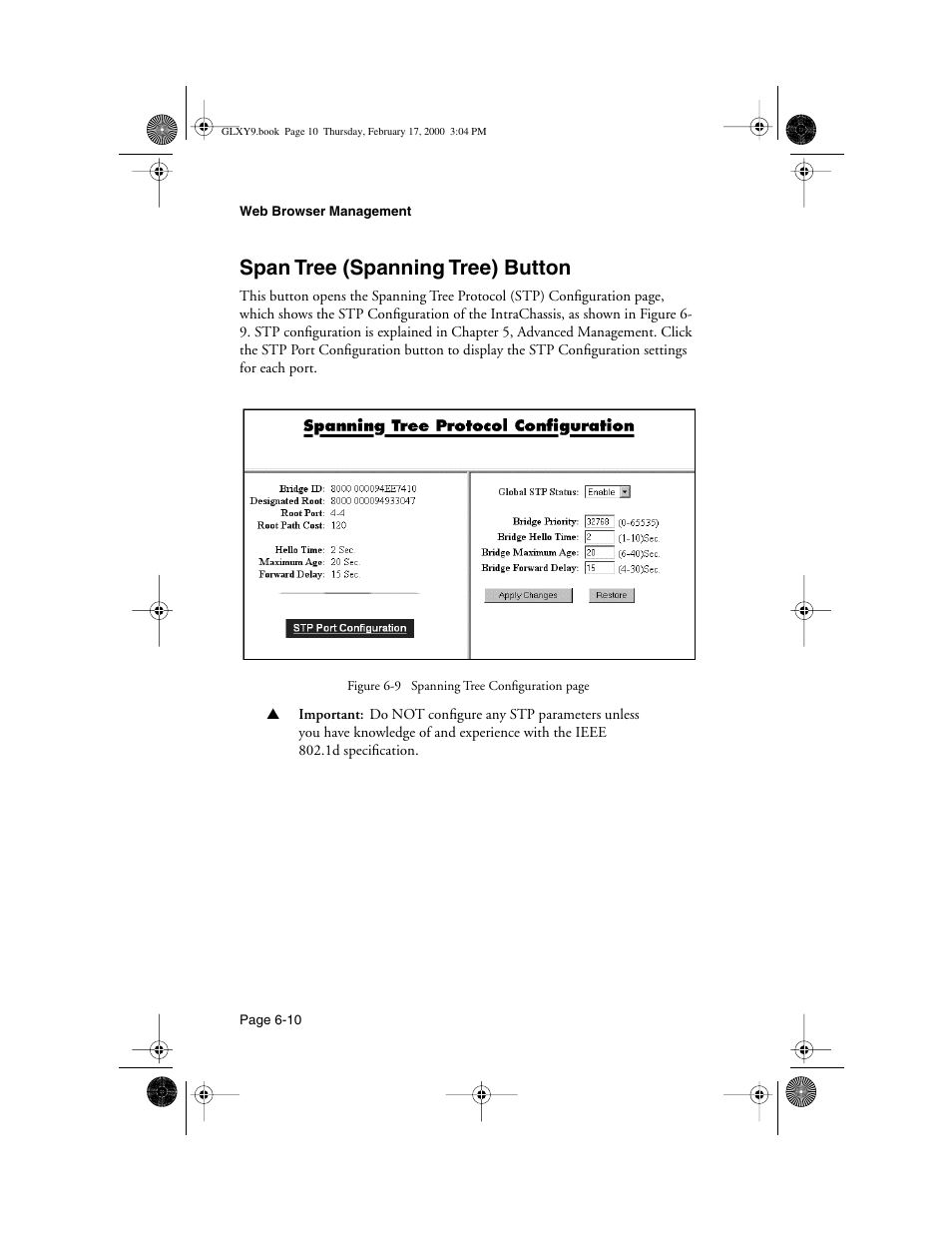 Span tree (spanning tree) button, Span tree (spanning tree) button -10 | Asante Technologies Intrachassis 9000 User Manual | Page 126 / 142