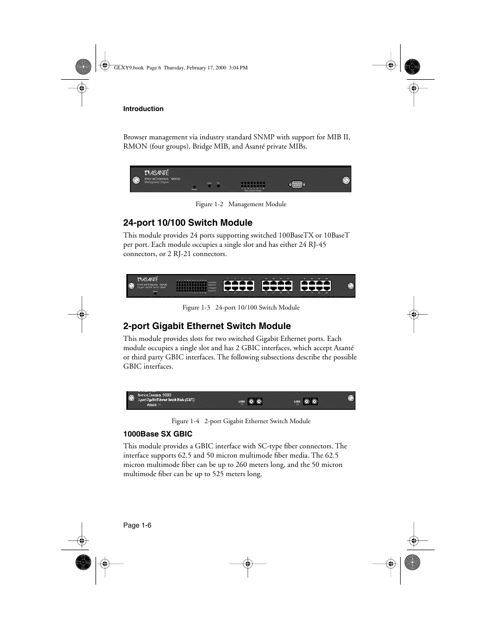 Port 10/100 switch module, Port gigabit ethernet switch module | Asante Technologies Intrachassis 9000 User Manual | Page 14 / 142