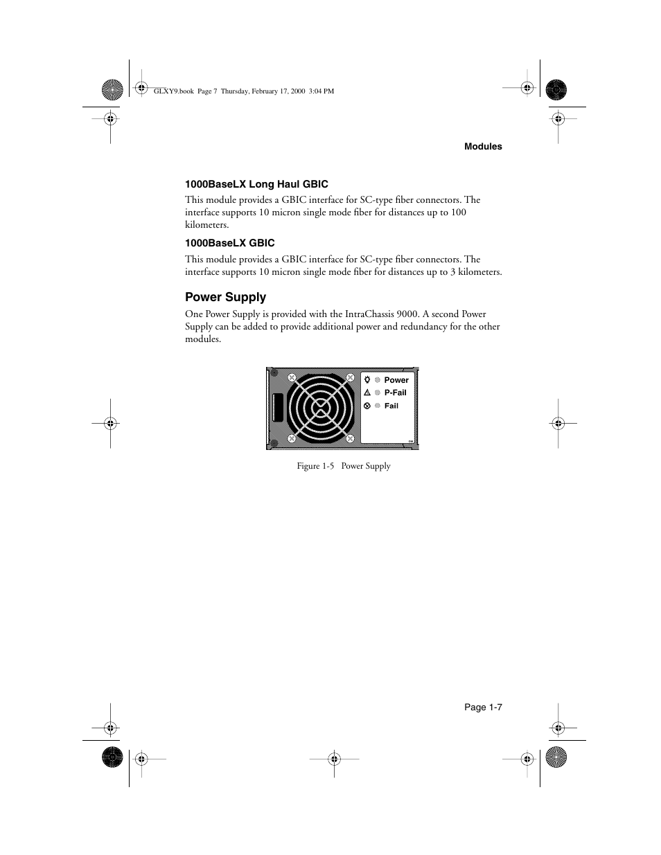 Power supply, Power supply -7 | Asante Technologies Intrachassis 9000 User Manual | Page 15 / 142