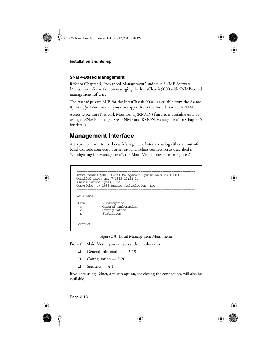 Management interface, Management interface -18 | Asante Technologies Intrachassis 9000 User Manual | Page 38 / 142