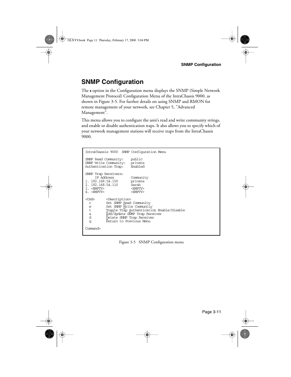 Snmp configuration, Scheduling a reset -45 | Asante Technologies Intrachassis 9000 User Manual | Page 53 / 142