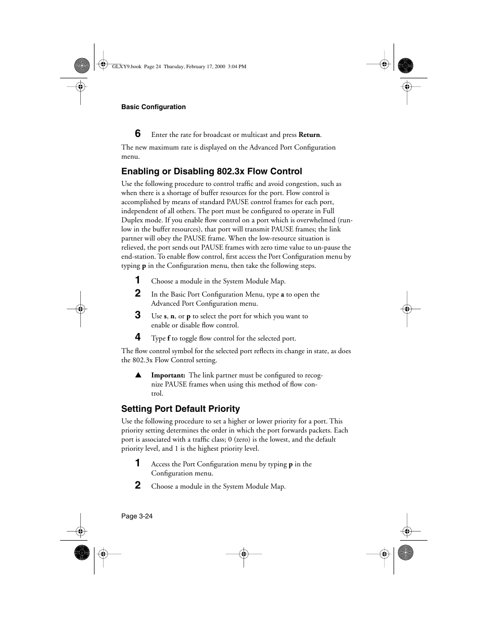 Enabling or disabling 802.3x flow control, Setting port default priority | Asante Technologies Intrachassis 9000 User Manual | Page 66 / 142