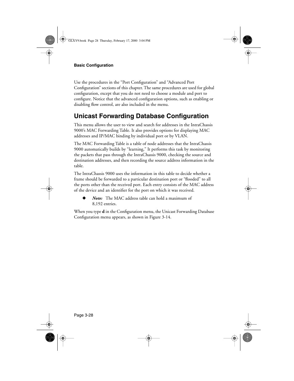 Unicast forwarding database configuration, Unicast forwarding database configuration 3-28 | Asante Technologies Intrachassis 9000 User Manual | Page 70 / 142
