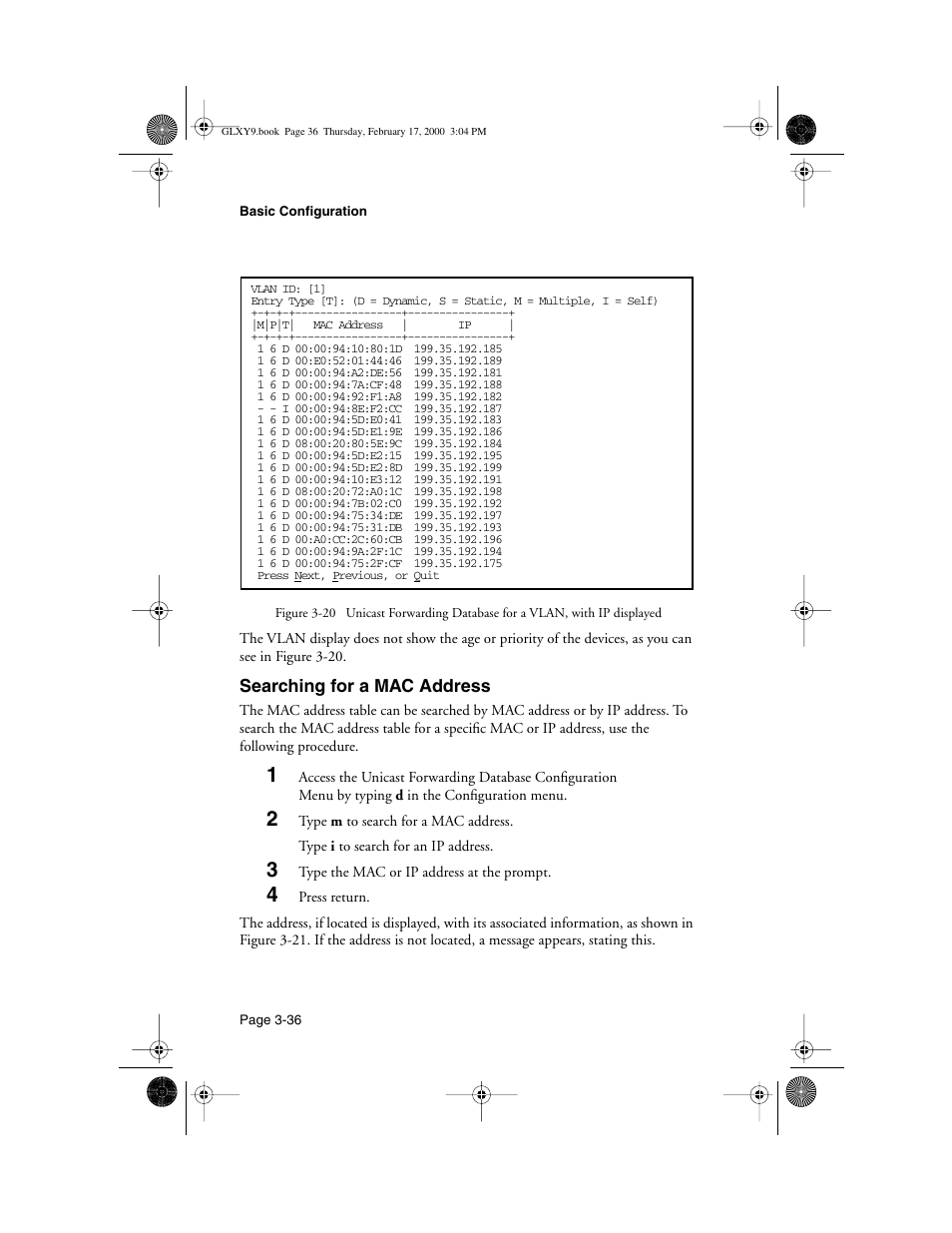 Searching for a mac address, Searching for a mac address -36 | Asante Technologies Intrachassis 9000 User Manual | Page 78 / 142