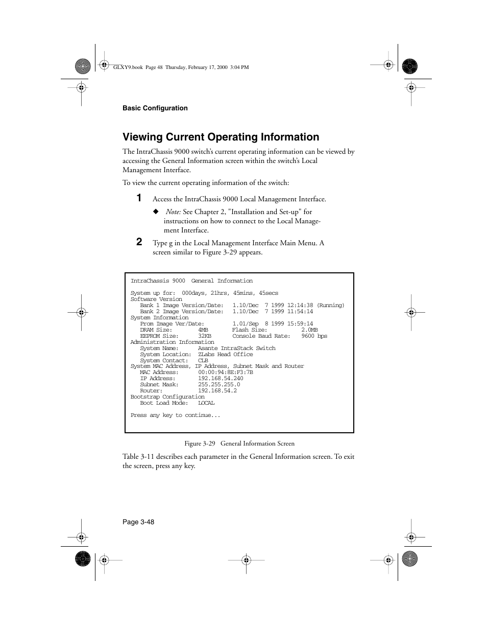 Viewing current operating information, Viewing current operating information -48 | Asante Technologies Intrachassis 9000 User Manual | Page 90 / 142