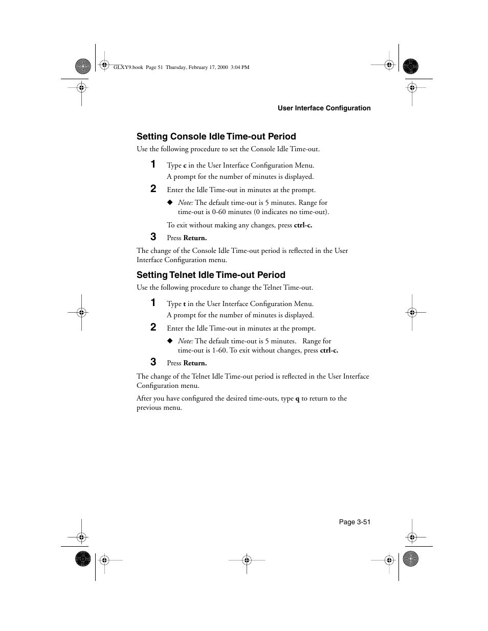 Setting console idle time-out period, Setting telnet idle time-out period | Asante Technologies Intrachassis 9000 User Manual | Page 93 / 142