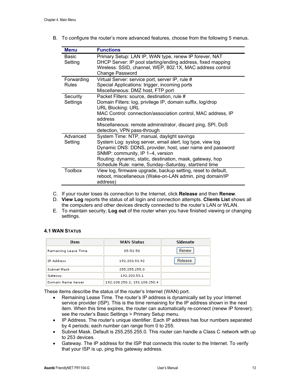 Asante Technologies FR1104-G User Manual | Page 13 / 83