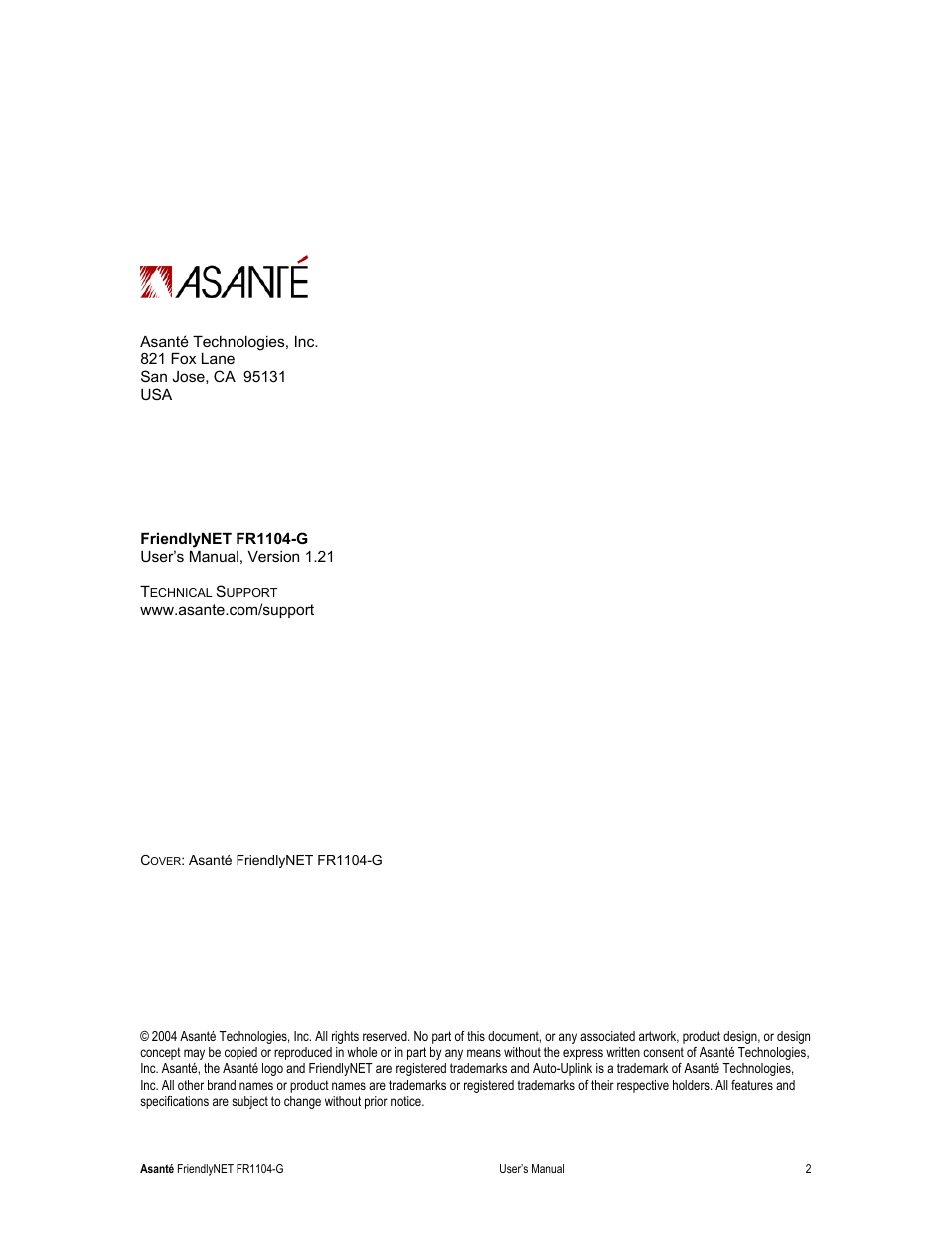 Asante Technologies FR1104-G User Manual | Page 2 / 83