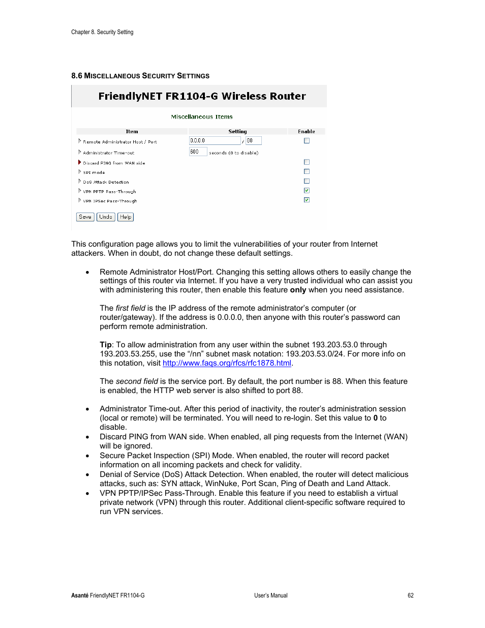 Asante Technologies FR1104-G User Manual | Page 62 / 83