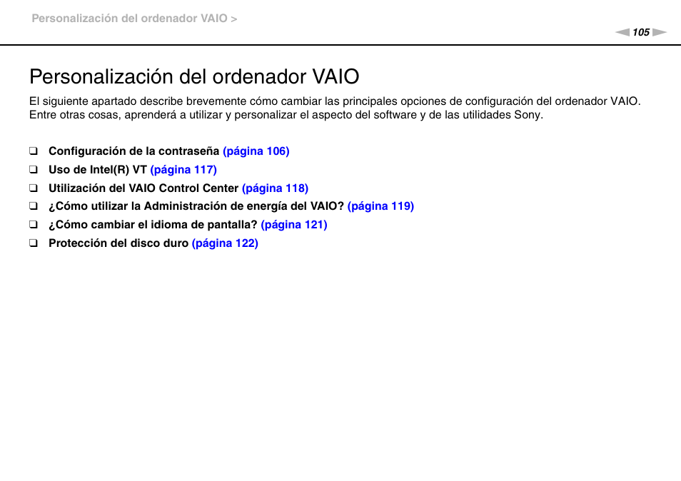 Personalización del ordenador vaio | Sony VPCS11G7E User Manual | Page 105 / 196