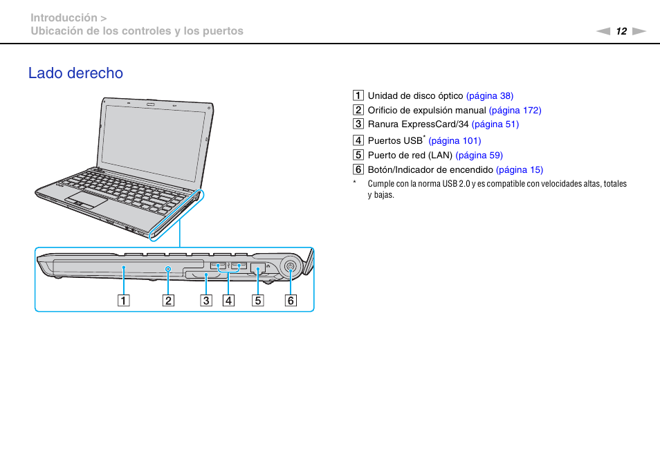 Lado derecho | Sony VPCS11G7E User Manual | Page 12 / 196