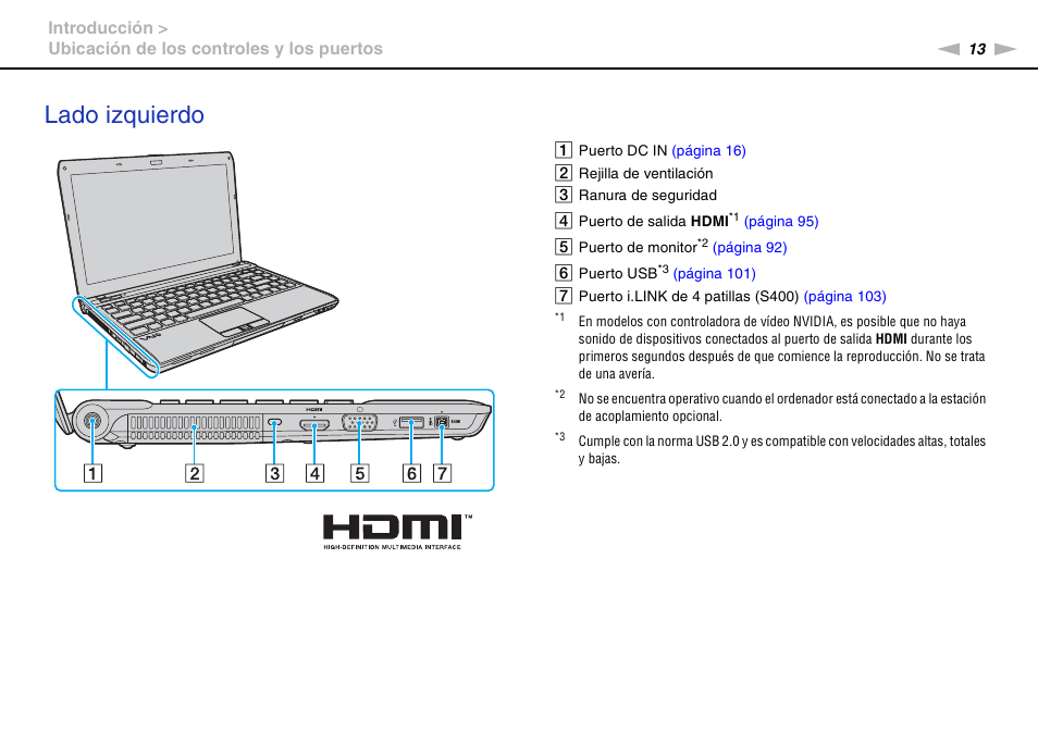 Lado izquierdo | Sony VPCS11G7E User Manual | Page 13 / 196