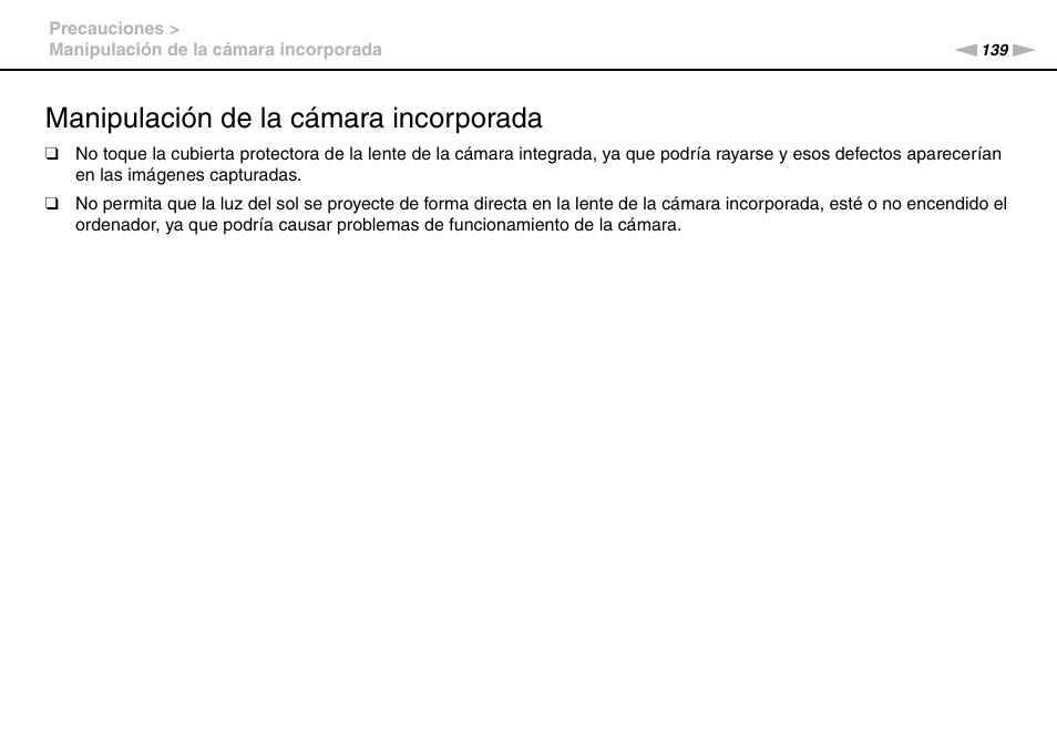 Manipulación de la cámara incorporada | Sony VPCS11G7E User Manual | Page 139 / 196