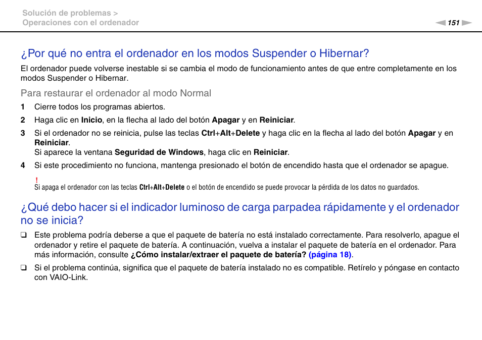 Para restaurar el ordenador al modo normal | Sony VPCS11G7E User Manual | Page 151 / 196