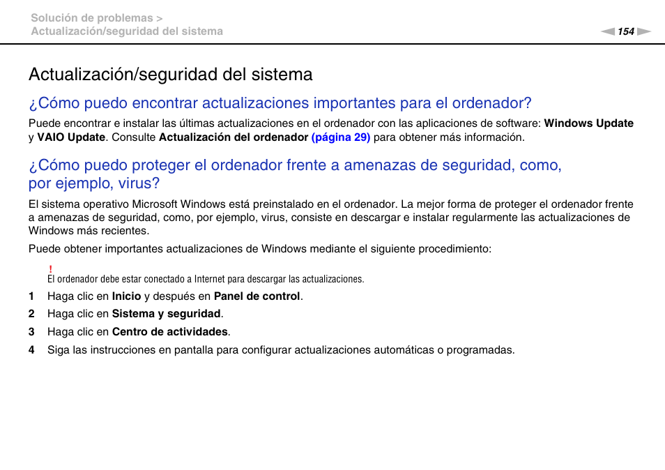 Actualización/seguridad del sistema | Sony VPCS11G7E User Manual | Page 154 / 196