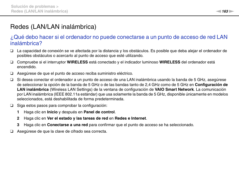 Redes (lan/lan inalámbrica) | Sony VPCS11G7E User Manual | Page 163 / 196