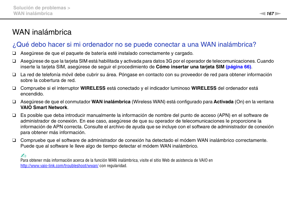 Wan inalámbrica | Sony VPCS11G7E User Manual | Page 167 / 196