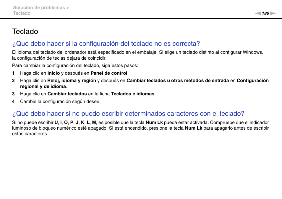 Teclado | Sony VPCS11G7E User Manual | Page 186 / 196