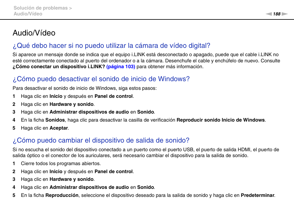 Audio/vídeo | Sony VPCS11G7E User Manual | Page 188 / 196
