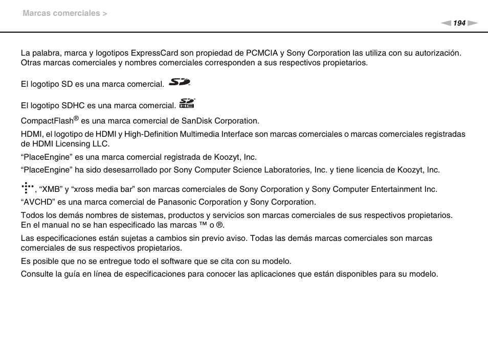 Sony VPCS11G7E User Manual | Page 194 / 196