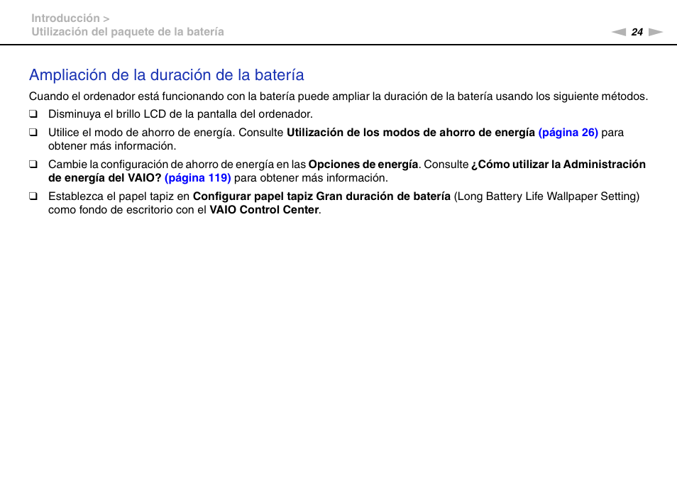 Ampliación de la duración de la batería | Sony VPCS11G7E User Manual | Page 24 / 196