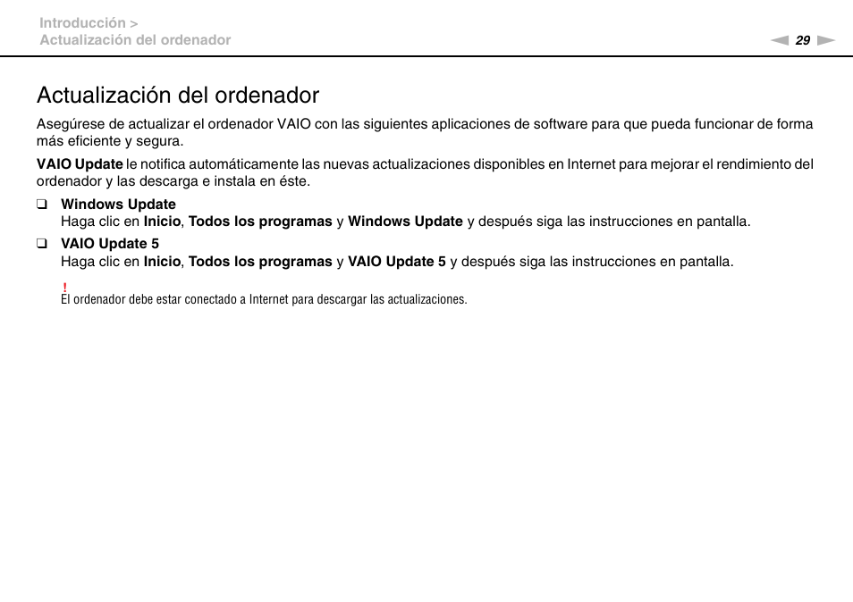 Actualización del ordenador | Sony VPCS11G7E User Manual | Page 29 / 196