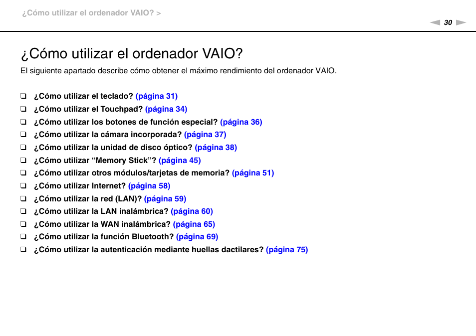 Cómo utilizar el ordenador vaio | Sony VPCS11G7E User Manual | Page 30 / 196