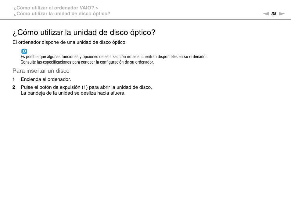 Cómo utilizar la unidad de disco óptico | Sony VPCS11G7E User Manual | Page 38 / 196