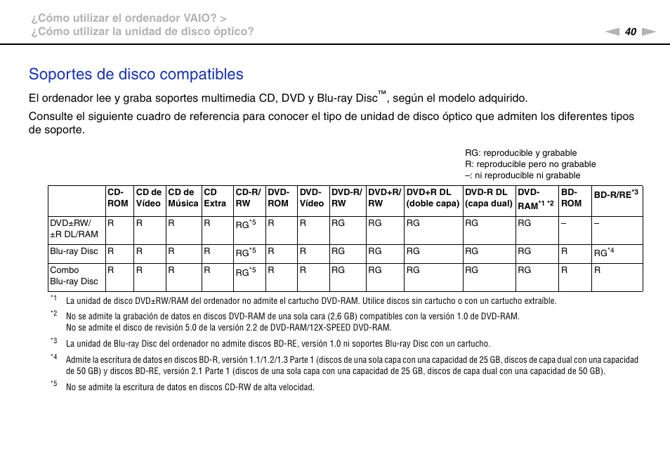 Soportes de disco compatibles | Sony VPCS11G7E User Manual | Page 40 / 196