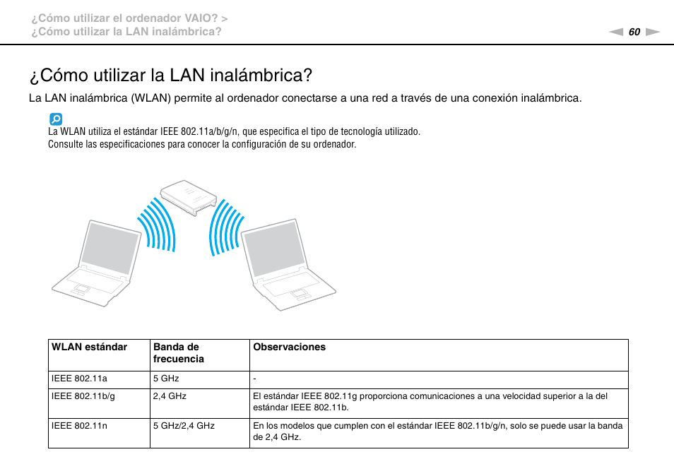 Cómo utilizar la lan inalámbrica | Sony VPCS11G7E User Manual | Page 60 / 196