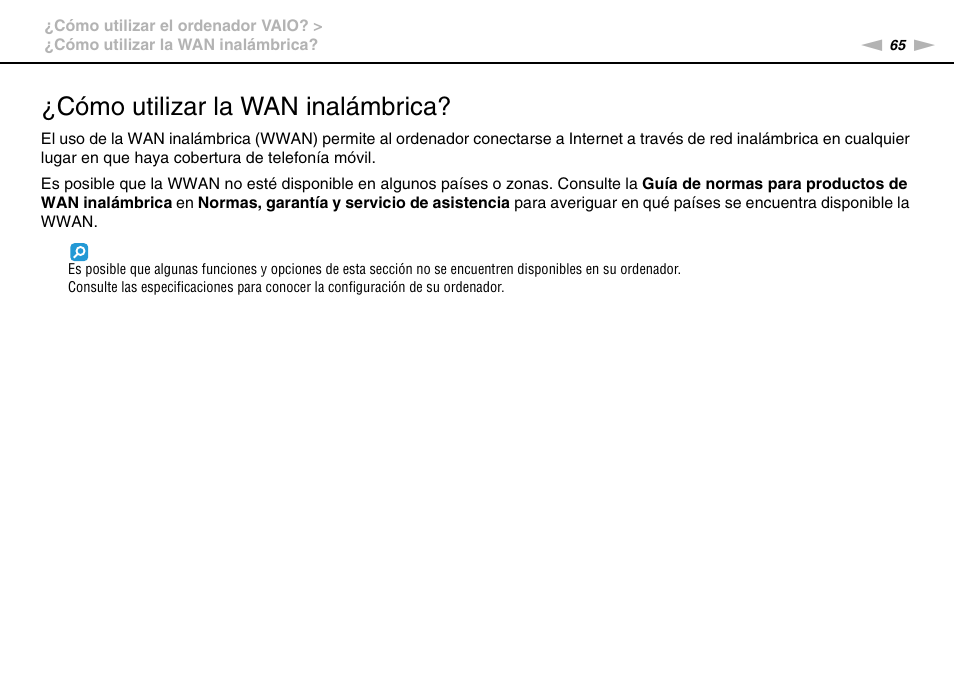 Cómo utilizar la wan inalámbrica | Sony VPCS11G7E User Manual | Page 65 / 196